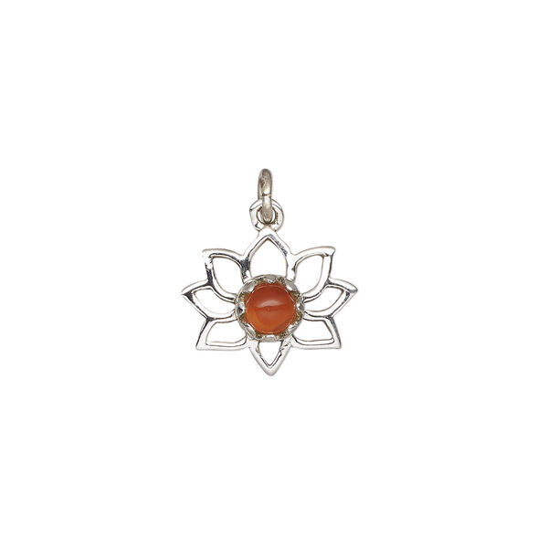 Carnelian / sterling silver 1pkg1, open lotus drop antiqued 14.5x12mm image number 1