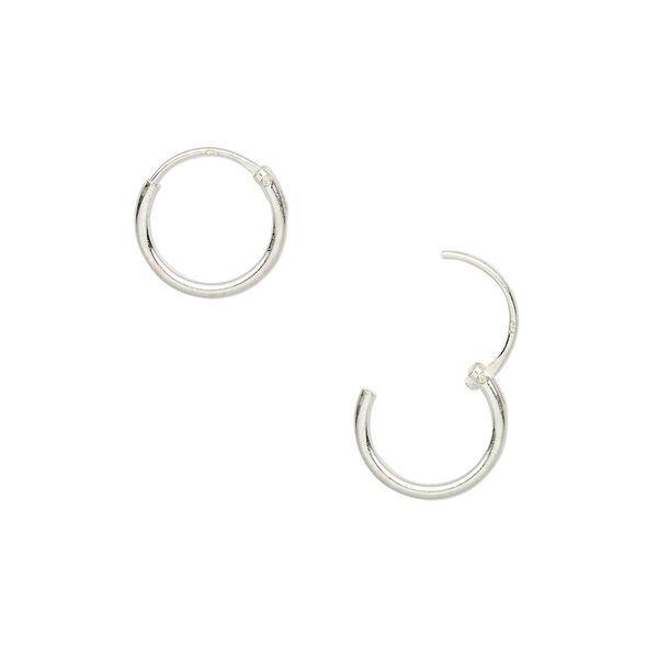 Earring hoop 1pkg8 sterling silver, 10mm round / endless loop, 4 pair image number 0