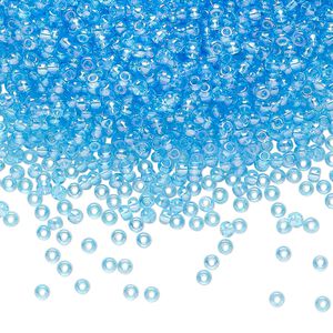 Seed bead, Preciosa Ornela Czech glass, pkg/500g, #11 rocaille, translucent rainbow sky blue, (61010).