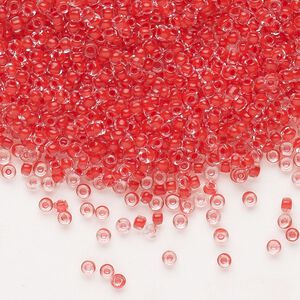 Seed bead, Dyna-Mites™, glass, pkg/1/2kg, #11 round, translucent inside dyed color red, (205 11/0 RR).