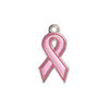 Charm 1pkg4, imitation rhodium-plated "pewter" (zinc alloy) / enamel, red / pink, 21x13mm awareness ribbon image number 0