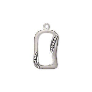 Drop, antiqued sterling silver, 19x12mm satin single-sided open beaded curved rectangle with beaded accents. Sold individually.