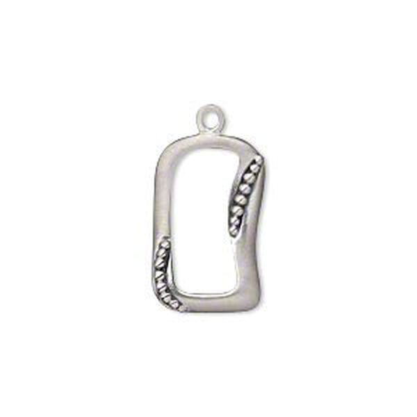 Drop, antiqued sterling silver, 19x12mm satin single-sided open beaded curved rectangle with beaded accents. Sold individually. image number 0