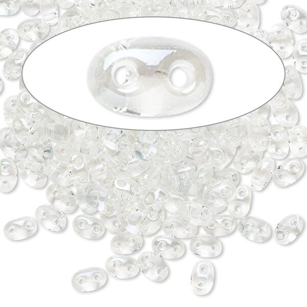Seed bead, Preciosa Twin™ Czech glass, pkg/10g, 5x2.5mm oval, transparent lagoon clear, (20204). image number 0