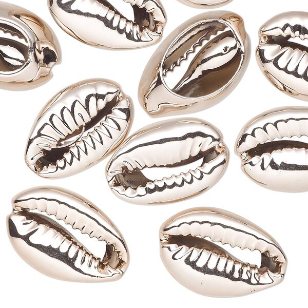 Component, electroplated cowrie shell, rose gold, 16x11mm-19x12mm hand-cut cowrie, Mohs hardness 3-1/2. Sold per pkg of 10. image number 0