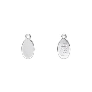 Drop, sterling silver, 9x6mm two-sided flat oval. Sold per pkg of 2.