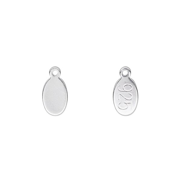 Drop, sterling silver, 9x6mm two-sided flat oval. Sold per pkg of 2. image number 0