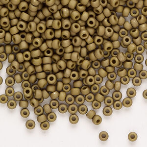 Seed bead, Miyuki, 1pkg250g, glass, #8 rocaille, opaque matte gold luster golden olive (RR-2032)