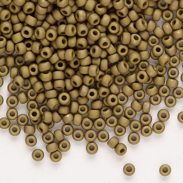 Seed bead, Miyuki, 1pkg250g, glass, #8 rocaille, opaque matte gold luster golden olive (RR-2032) image number 0
