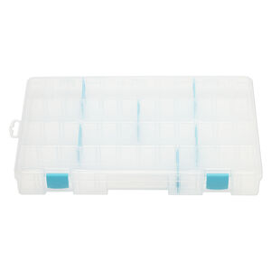 Organizer, ArtBin&reg; tarnish inhibitor, plastic, clear and teal blue, 14-1/8 x 9 x 2 inches, 19 adjustable compartments. Sold individually.