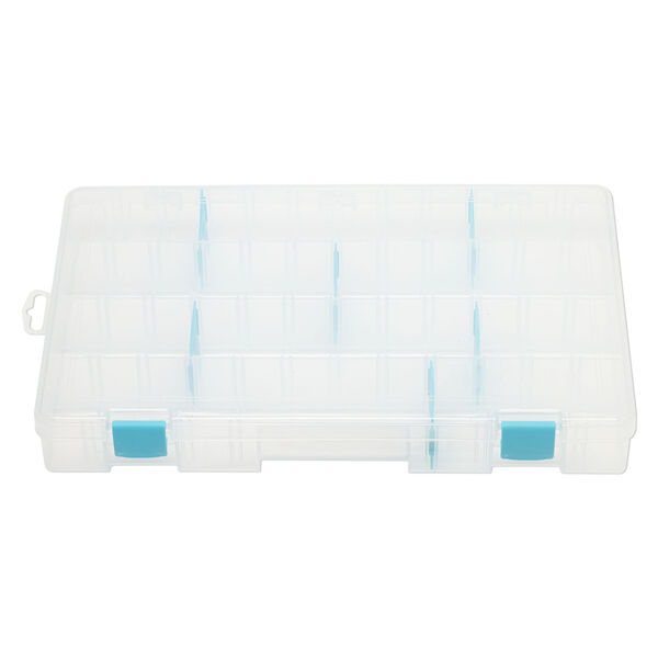 Organizer, ArtBin&reg; tarnish inhibitor, plastic, clear and teal blue, 14-1/8 x 9 x 2 inches, 19 adjustable compartments. Sold individually. image number 0