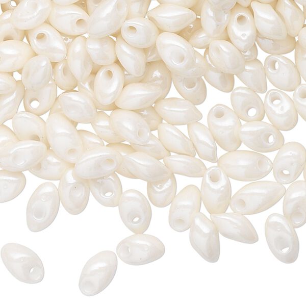 Seed bead, Miyuki, glass, pkg/10g, 7x4mm long magatama, opaque luster cream pearl (LMA-421). image number 0