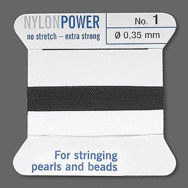 Thread, Griffin, nylon, black, size #1. Sold per 2-meter card (approximately 78 inches). image number 0