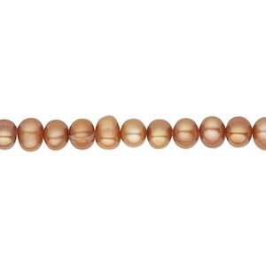 Pearl, cultured freshwater (dyed), copper, 4-5mm semi-round, C grade, Mohs hardness 2-1/2 to 4. Sold per 16-inch strand.