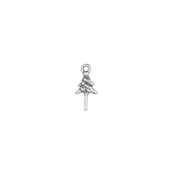 Upeye, antiqued sterling silver, 6x5.5mm double-sided Christmas tree with 4x0.6mm peg. Sold individually. image number 0