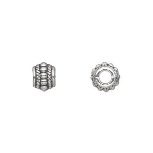 Bead, antique silver-plated "pewter" (zinc-based alloy), 8x6mm beaded barrel. Sold per pkg of 500.