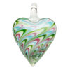 Focal, lampworked glass 1pkg1, opaque and translucent dark green / multicolored, 42x29mm-44x31mm single-sided heart with swirl design. image number 0