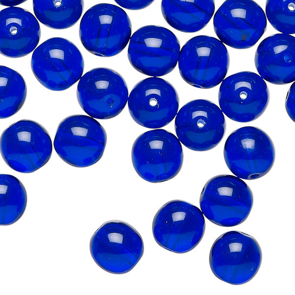Bead 1pkg50, Czech glass druk, transparent cobalt, 8mm round. image number 0