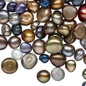 Pearl mix, cultured freshwater (dyed), mixed colors, 4mm-14x12mm flat-sided potato, Mohs hardness 2-1/2 to 4. Sold per 2-ounce pkg, approximately 130 beads.