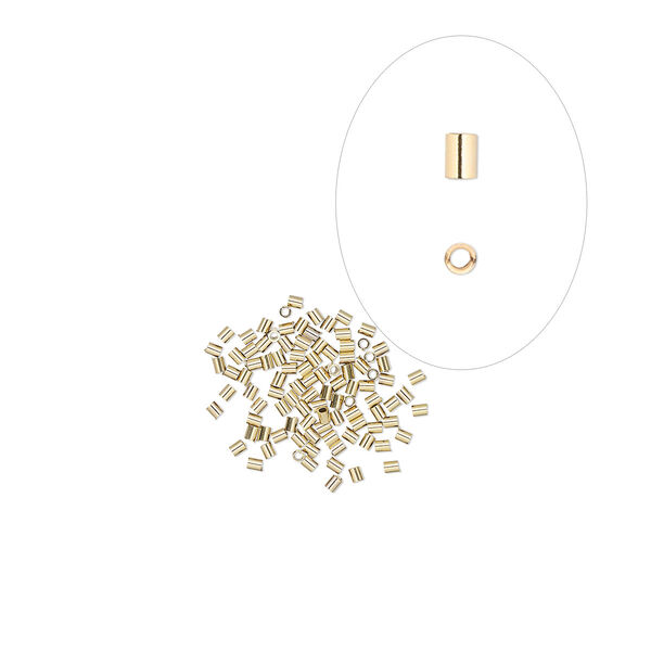 Crimp, 14Kt gold-filled, 2x1.6mm smooth round tube, 1.1mm inside diameter. Sold per pkg of 100. image number 0
