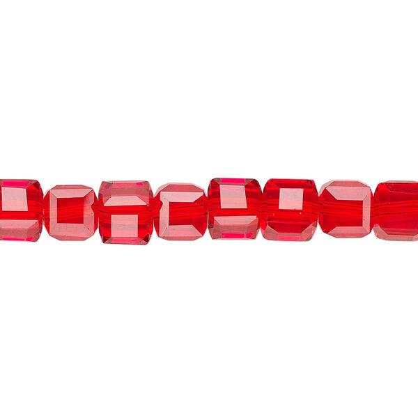 Bead 1pk 18 facets transparent red, Celestial Crystal® 6mm cube 15.5-16 inch image number 0