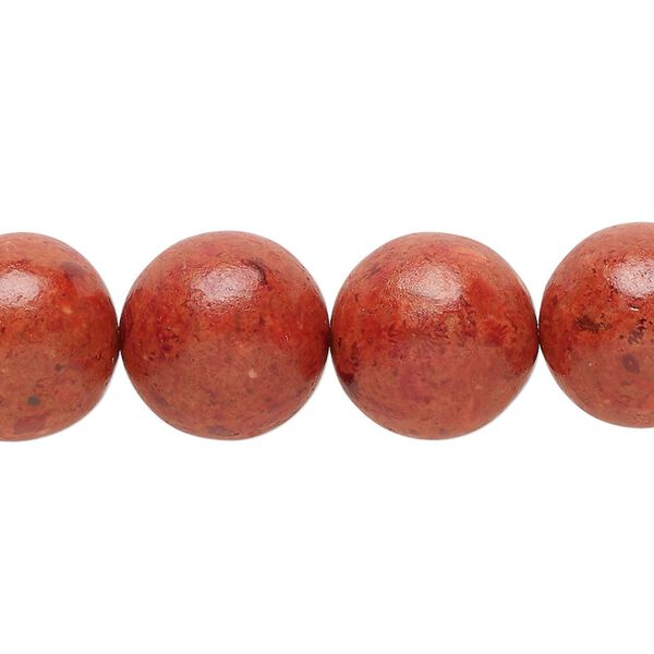 Bead, sponge coral (dyed / coated), red, 14mm round, C- grade, Mohs hardness 3-1/2 to 4. Sold per 15" to 16" strand. image number 0
