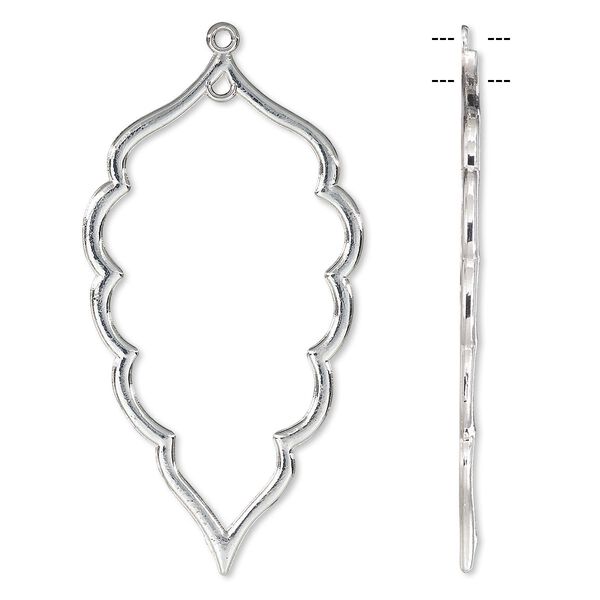 Focal, silver-plated "pewter" (zinc-based alloy), 56x30mm open leaf with loop. Sold per pkg of 2. image number 0