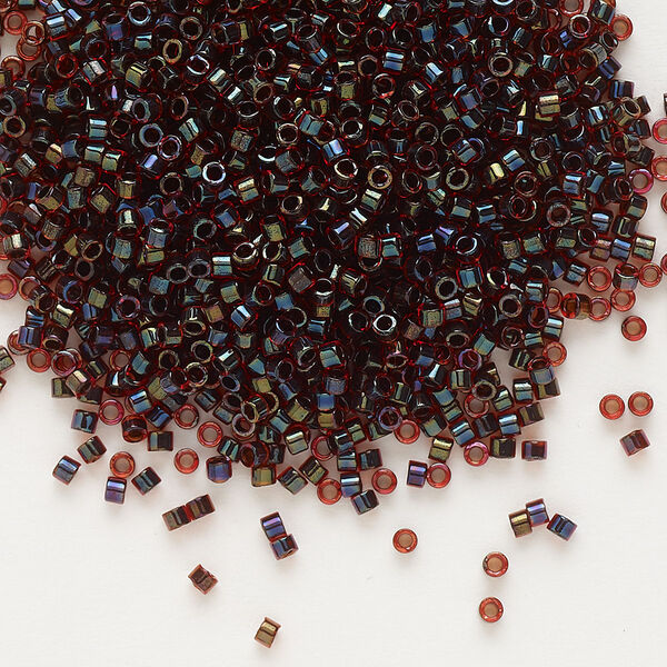 Seed bead, Delica®, glass, pkg/7.5g, #11 round, translucent garnet-lined luster ruby (DB-0297). image number 0