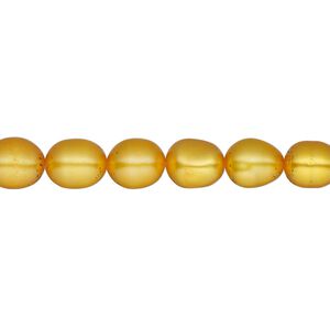 Pearl, cultured freshwater (dyed), burnt orange, 7mm rice, Mohs hardness 2-1/2 to 4. Sold per 15-1/2" to 16" strand.