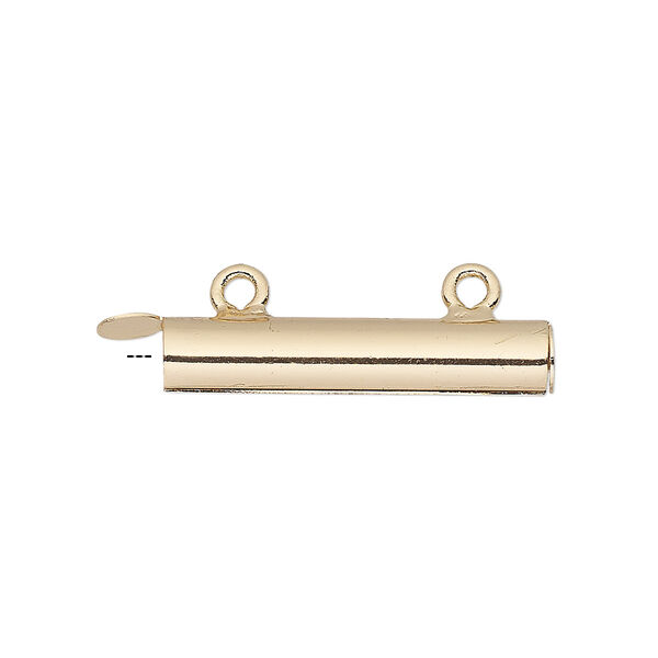 End bar, gold-finished brass, 26x5mm round tube with fold-in ends and 2 loops, 4mm inside diameter. Sold per pkg of 4. image number 0