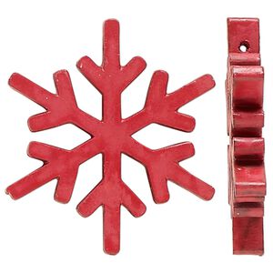 Focal, painted mango wood, red, 38x33mm side-drilled snowflake. Sold per pkg of 2.