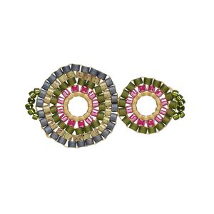 Link, Creative Touch, glass, green / olive green / magenta, 29x18mm double-sided double circle. Sold individually.