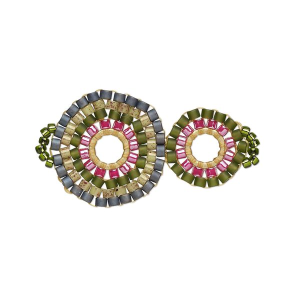 Link, Creative Touch, glass, green / olive green / magenta, 29x18mm double-sided double circle. Sold individually. image number 0