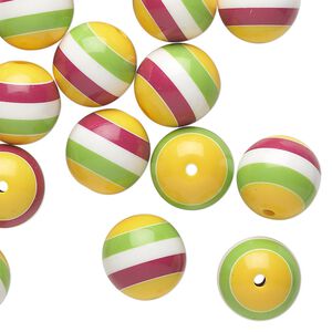 Bead, resin, opaque multicolored, 19-21mm round with 2.5mm hole. Sold per 1/4 pound pkg, approximately 20 beads.