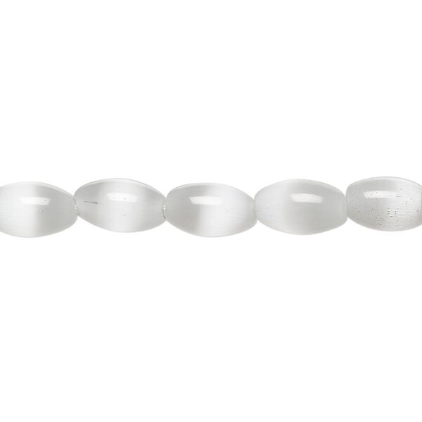 Bead, cat's eye glass (fiber optic glass), white, 9x6mm oval, quality grade. Sold per 15-1/2" to 16" strand. image number 0