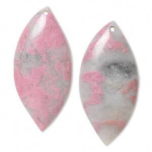 Rhodonite with quartz 1pkg2, top-drilled flat-sided marquise focal natural 56x26mm