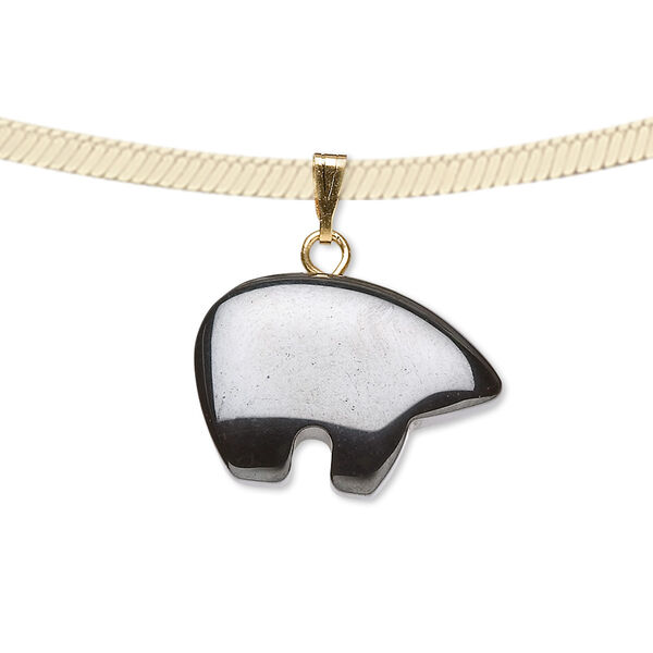 Pendant, Hemalyke™ (man-made) and gold- and/or silver-finished brass bail, 19x14mm Zuni-style bear. Sold per pkg of 4. image number 0