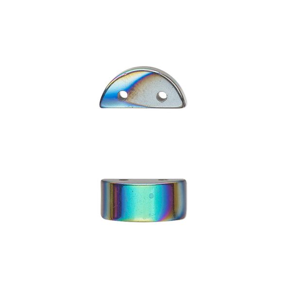 Hemalyke™ 1pkg10, electroplated 2-hole flat half round spacer bead 13x6mm image number 0