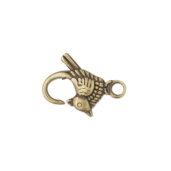 Clasp, lobster claw, antique brass-plated "pewter" (zinc-based alloy), 18x17mm double-sided bird. Sold per pkg of 8. image number 0
