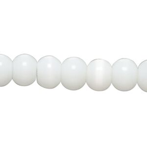 Bead, cat's eye glass (fiber optic glass), white, 9x7mm-10x8mm rondelle. Sold per 14-inch strand, approximately 50 beads.
