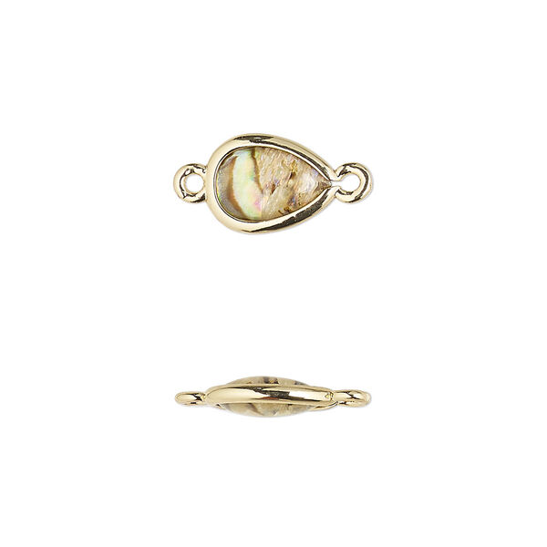 Link, paua shell and gold-finished brass (assembled), 10.5x7mm-11.5x8mm double-sided teardrop. Sold per pkg of 4. image number 0