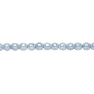 Bead, Czech glass druk, opaque light blue granite, 4mm round. Sold per 15-1/2" to 16" strand.