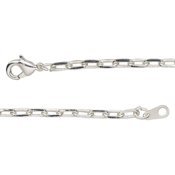 Chain, silver-plated brass, 3mm paperclip, 16 inches with lobster claw clasp. Sold individually. image number 0