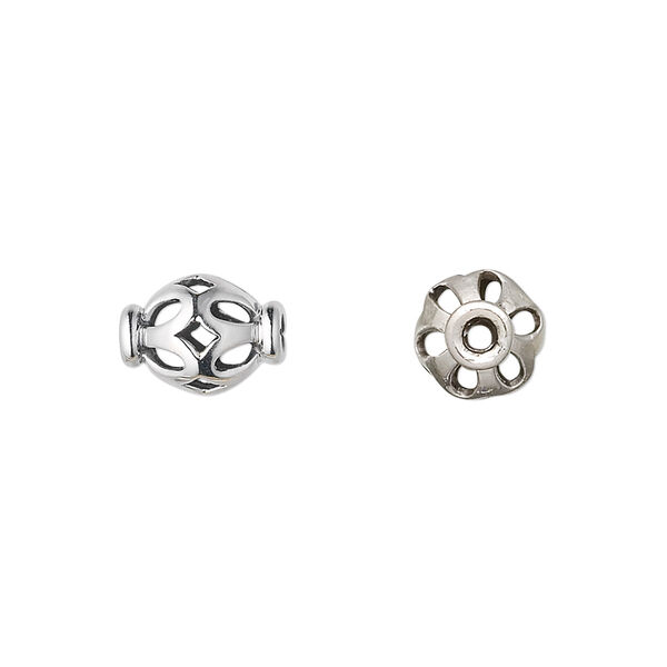 Bead, antiqued sterling silver, 10x8mm open saucer with cutout design. Sold per pkg of 4. image number 0