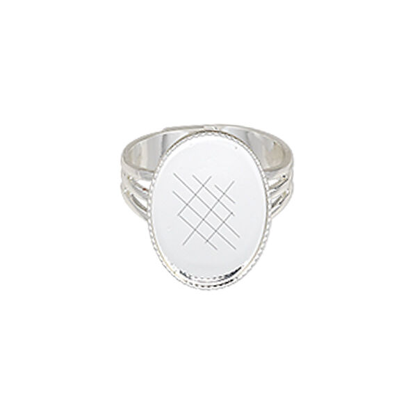 Ring, silver-plated brass, 19x14mm with 18x13mm oval setting, adjustable from size 7-10. Sold per pkg of 6. image number 0