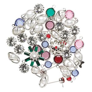 Component mix 25g pk imitation rhodium finish, Crystal Passions® 2-27mm