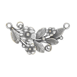 Focal, JBB Findings, antique silver-plated brass, 31x19mm single-sided with flowers and leaves, 2 loops. Sold individually.