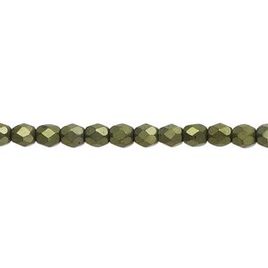 Czech fire-polished glass 1pkg1, faceted round 4mm copper finish matte black red luster 15.5-16 inch strand.