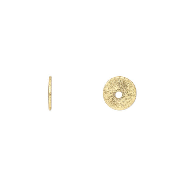 Bead, gold-finished brass, 8x1mm brushed heishi. Sold per pkg of 20. image number 0