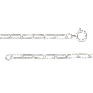 Chain 1pkg1 sterling silver paperclip, 2.6mm textured / springring clasp, 20 inch